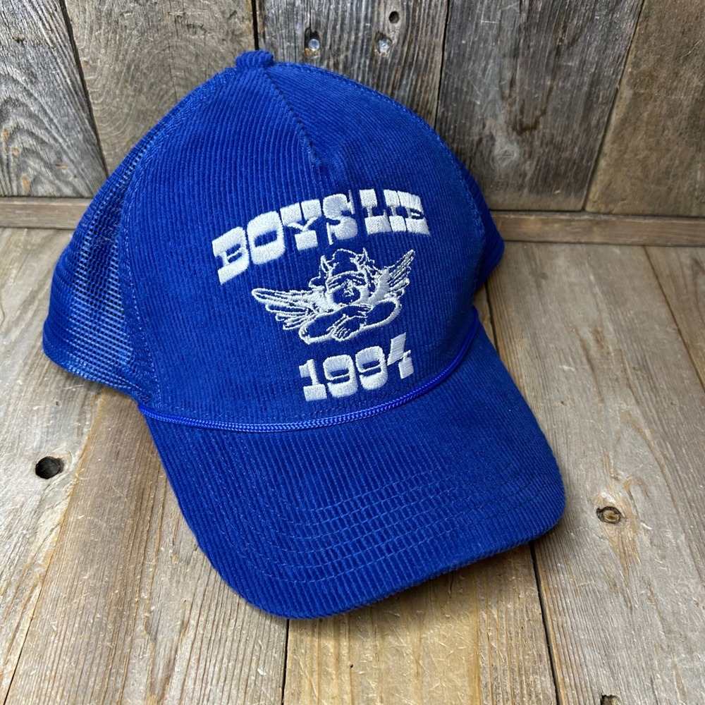 Boys Lie 1994 Royal Blue Corduroy Mesh Trucker Hat Snapback Angel Graphic Cap